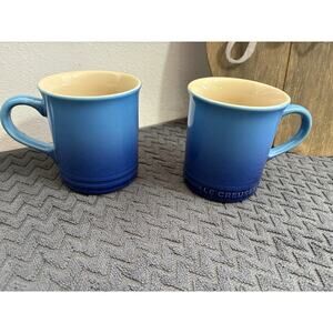 2 Le Creuset Solid Azure/Blue Ombre Stoneware Coffee Mug Cup SET 400mL